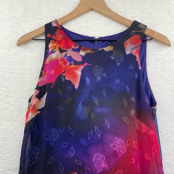 DONNA KARAN Sleeveless Dress Women's 8 Purple Floral Evening  Midi Asymmetrical - Picture 2 of 15